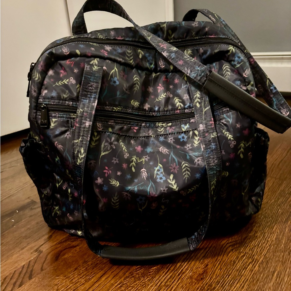 Lug Sprinter North/South Tote Black with floral pattern